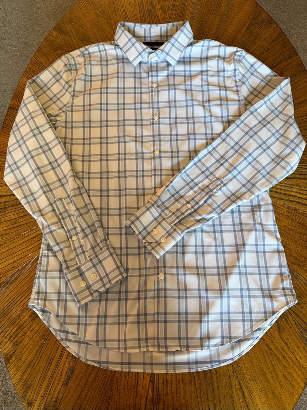 Bonobos Light Blue and White Plaid Dress Shirt